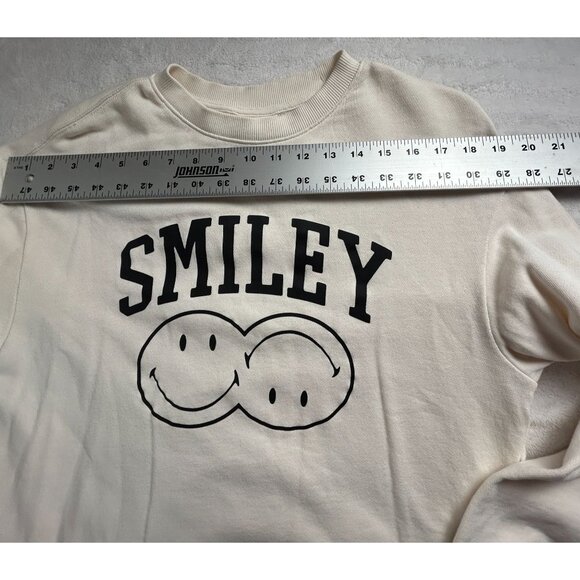 Smiley X H&M Mens Off White Relaxed Printed Sweatshirt Small Crew Neck Pullover - Picture 6 of 8